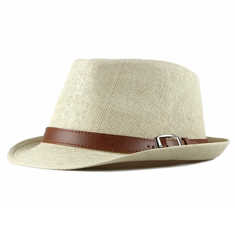 Color: Khaki - Summer Straw Hat Male Korean Fashion Hat Female Sun Visor British Retro Gentleman Jazz Hat
