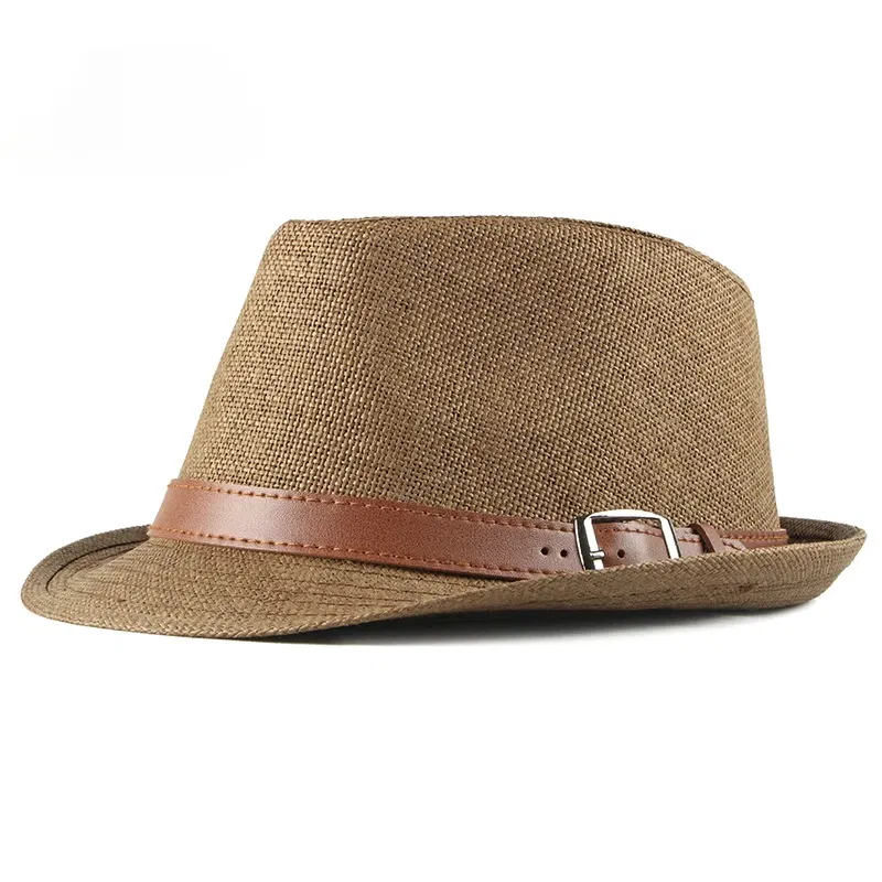 Color: Khaki - Summer Straw Hat Male Korean Fashion Hat Female Sun Visor British Retro Gentleman Jazz Hat