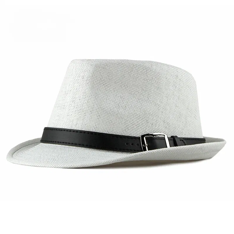 Color: Khaki - Summer Straw Hat Male Korean Fashion Hat Female Sun Visor British Retro Gentleman Jazz Hat