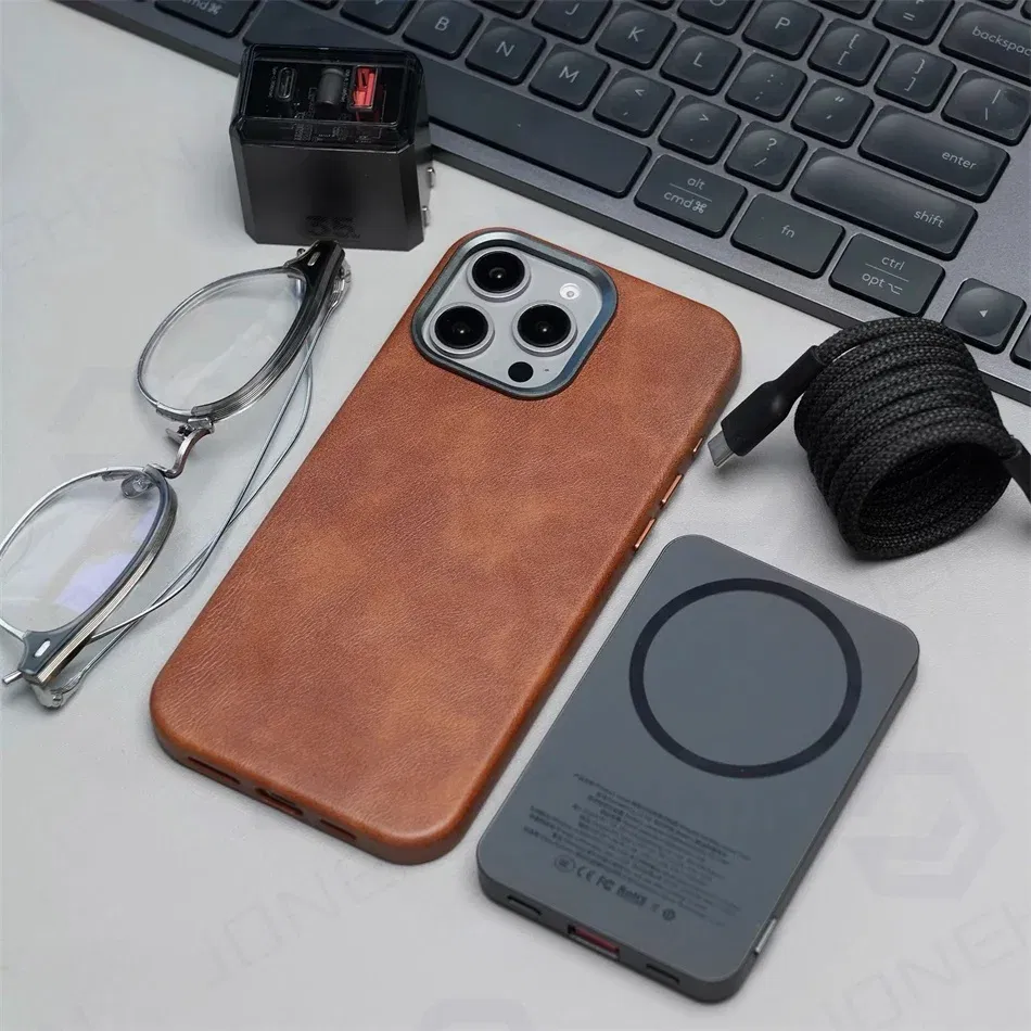 Color: SKY BLUE, Material: PVC - High-end Retro Oil Wax Pattern Magnetic For Magsafe Leather Case For iPhone Air 15 14 Plus 13 16 17 Pro Max Camera Button Cover