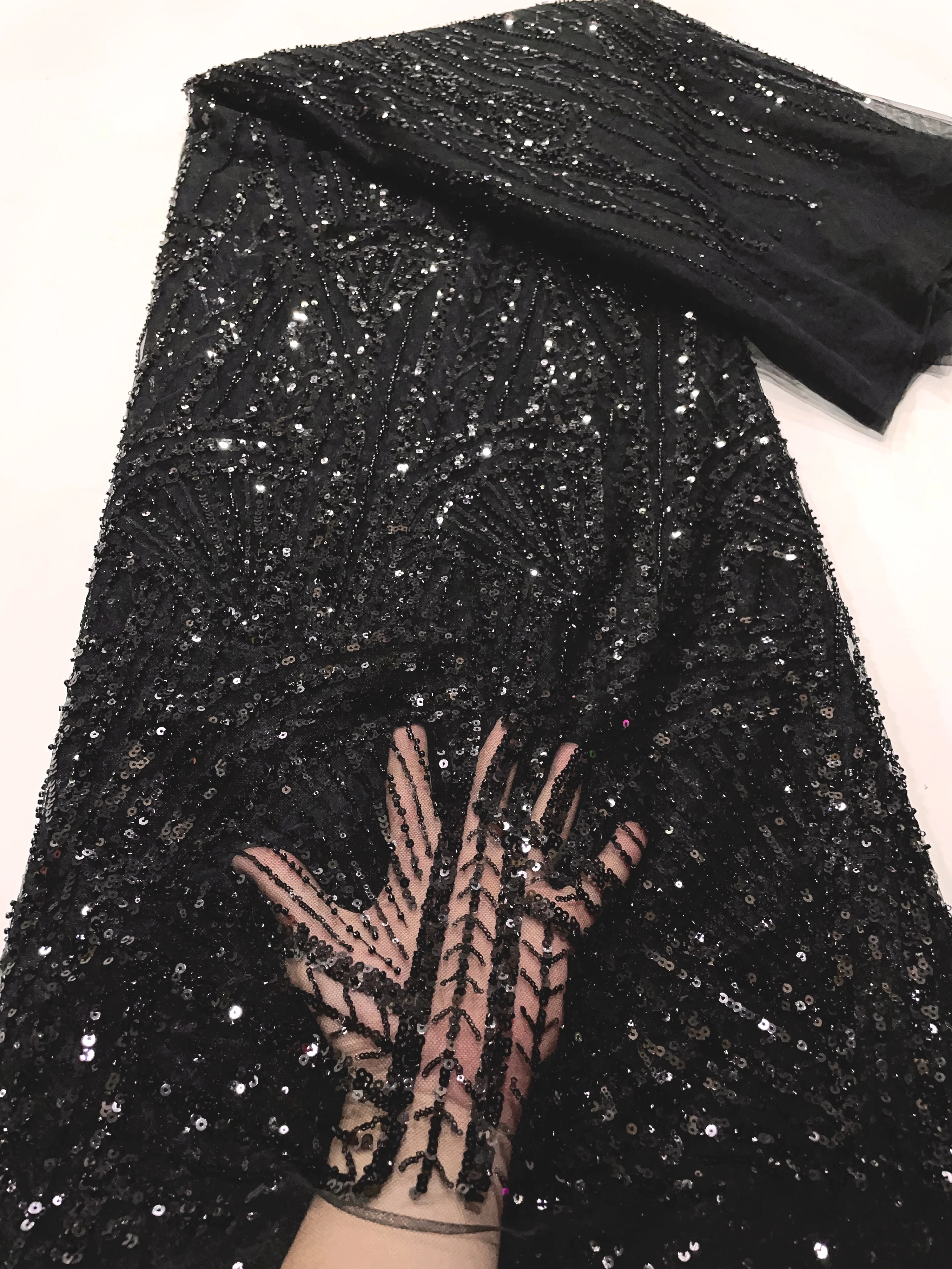 Color: Blue, Width: 120cm, Length: 5 yards - African Lace Fabric 5 Yards Latest Nigerian Laces Fabric High Quality Embroidered Net Fabric Mesh Lace 2024 French Sequins Lace
