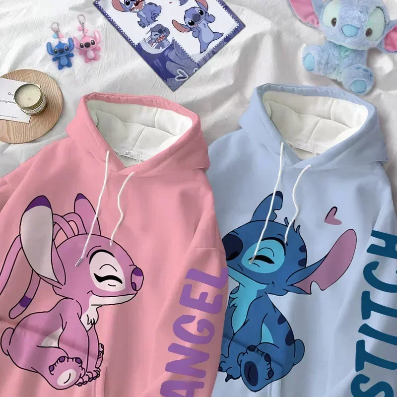 Color: Brown, Size: 10T - Disney Hoodie Fashion Stitch Angel Monster Letter Cartoon Sweatshirt Pullover Cute Harajuku Unisex Women's Pocket Top