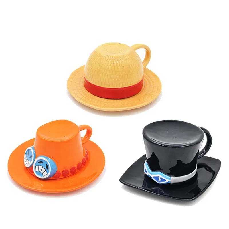 Color: Black - One Piece Monkey D. Luffy Ceramic Mug Portgas D Ace Chopper Sabo Office Desktop Cup Anime Figure Upside Down Coffee Cup Gifts