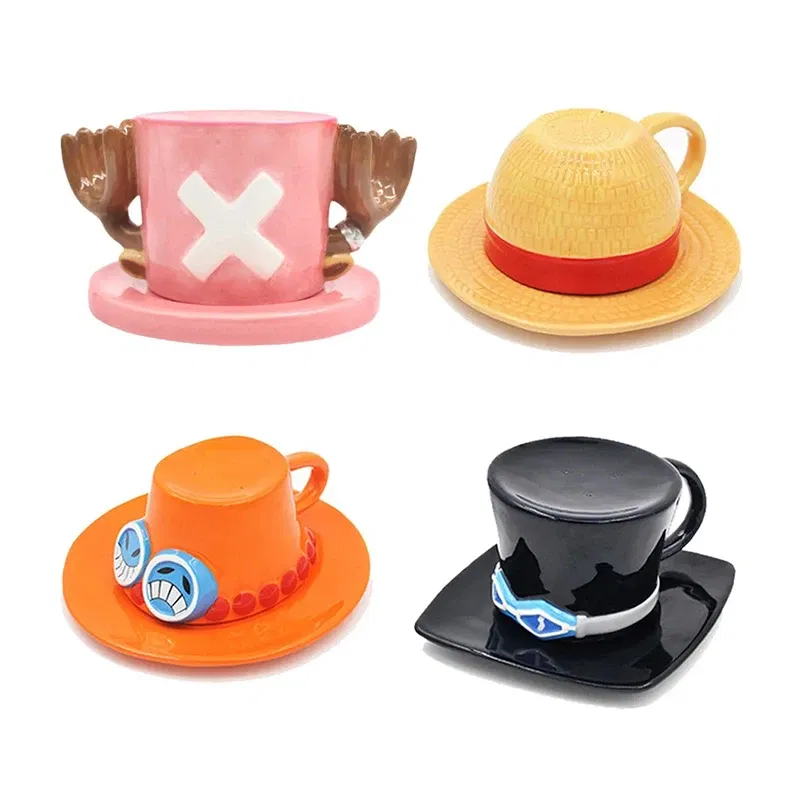 Color: Black - One Piece Monkey D. Luffy Ceramic Mug Portgas D Ace Chopper Sabo Office Desktop Cup Anime Figure Upside Down Coffee Cup Gifts