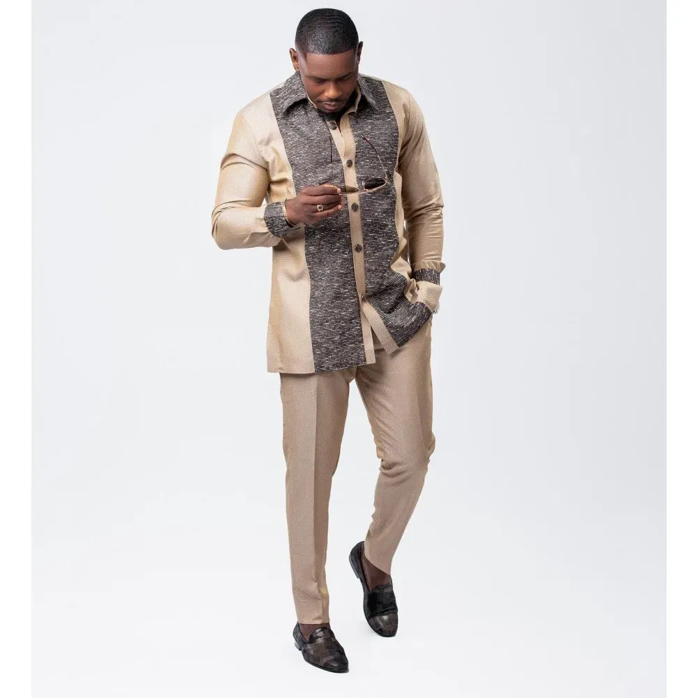 Color: Burgundy, Size: M - 2025 new traditional men's suit luxury gentleman's shirt suit casual travel banquet men's two-piece set fashionable men's suit