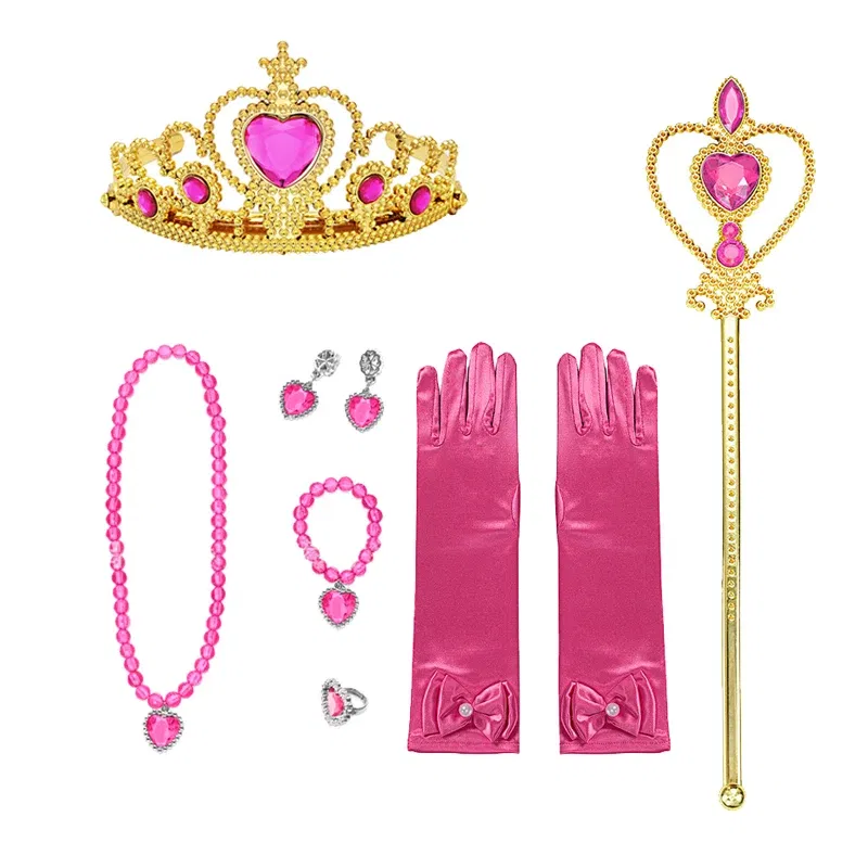 Color: Brown - Baby Girls Accessories Princess Peach Accessory Children Pink Headband Crown Wig Necklace Party Aurora Cosplay Dress Up Outfits