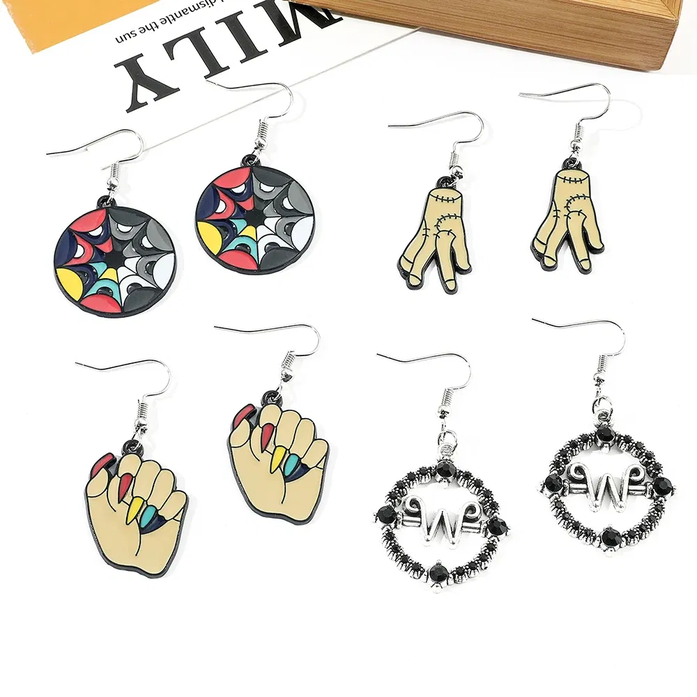 Metal Color: Orange, Ships From: CHINA - Trend TV Wednesday Addams Earrings Cosplay Props Thing Hand Letter W Pendant Ear Drop Earrings for Women Jewelry Accessories