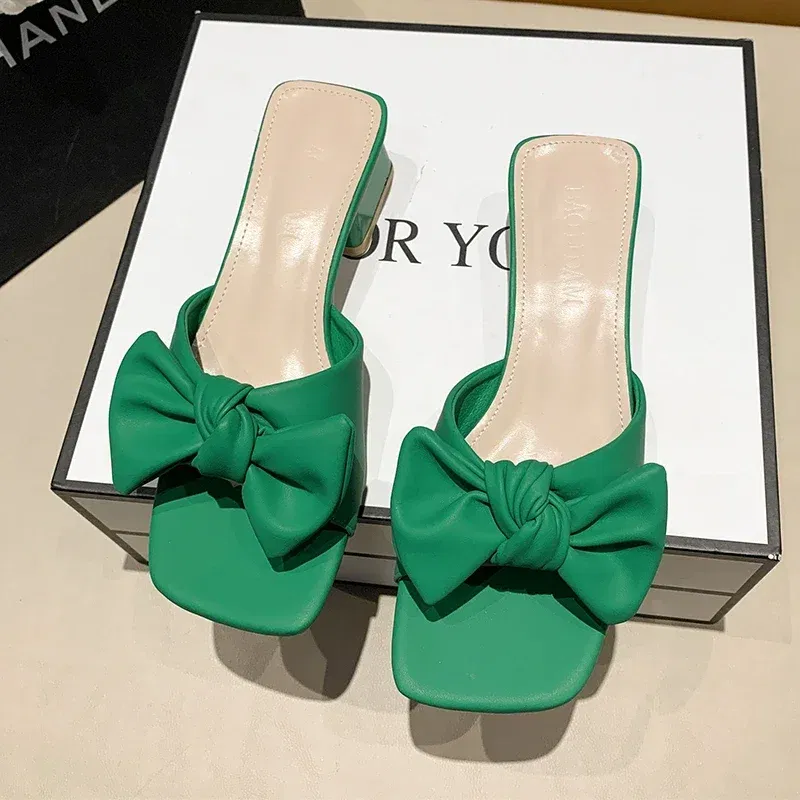 Color: MINT GREEN, Shoe Size: 35 - Large Size Women's Shoes 35-42 Summer Outer Wear Flat Slippers Wide Sandals Slippers Rhinestone Fashion Home Slippers