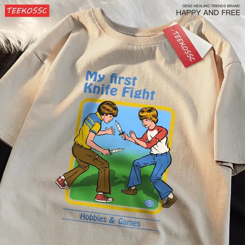 Color: Blue, Size: XXXL - My First Knife Fight Hobbies Games Print Tshirts Men Women Soft Short Sleeve Summer Casual Cotton Oversized Loose Street T Shirt