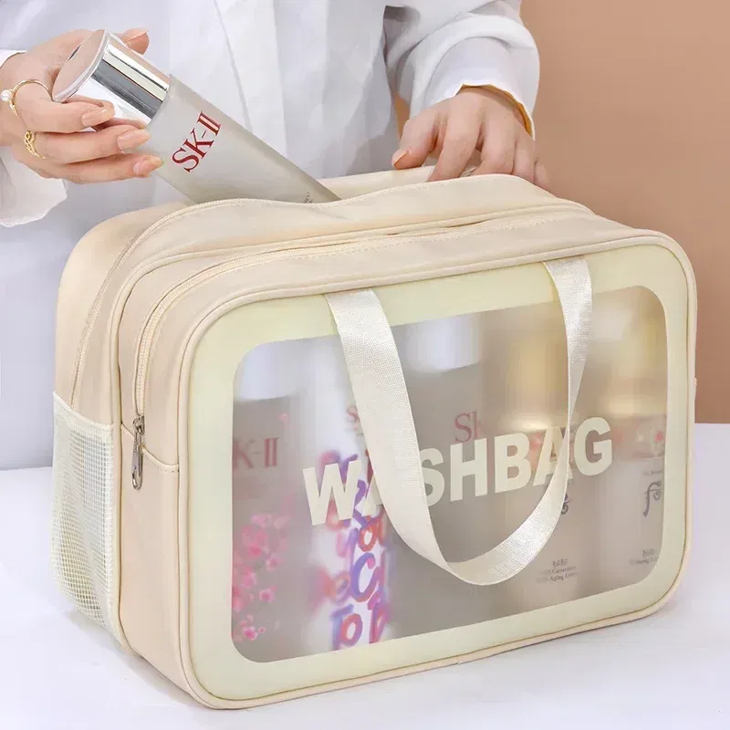 Color: Pink - Wet-dry separation makeup bag portable toiletry bag travel essentials large capacity storage bag fitness swimming essentials