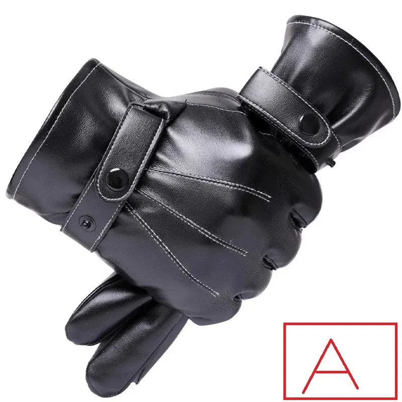 Color: GRAY - Winter Fashion Black PU Leather Gloves Male Thin Style Driving Leather Men Gloves Non-Slip Full Fingers Palm Touchscreen