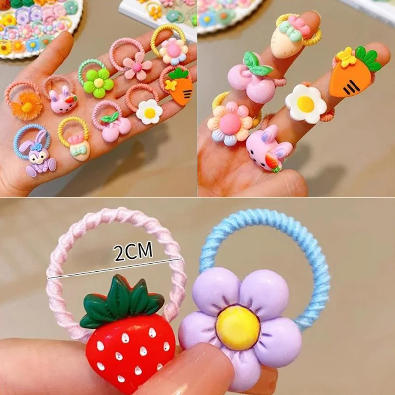 Color: Lavender - 50Pcs/Lot Children Hair Accessories Girls Cartoon Elastic Hair Bands Baby Head Rope Kids Small Animal Headband Cute Headdress
