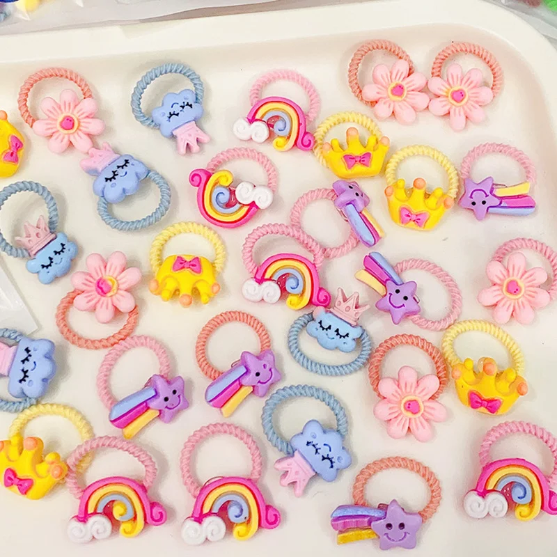 Color: Lavender - 50Pcs/Lot Children Hair Accessories Girls Cartoon Elastic Hair Bands Baby Head Rope Kids Small Animal Headband Cute Headdress