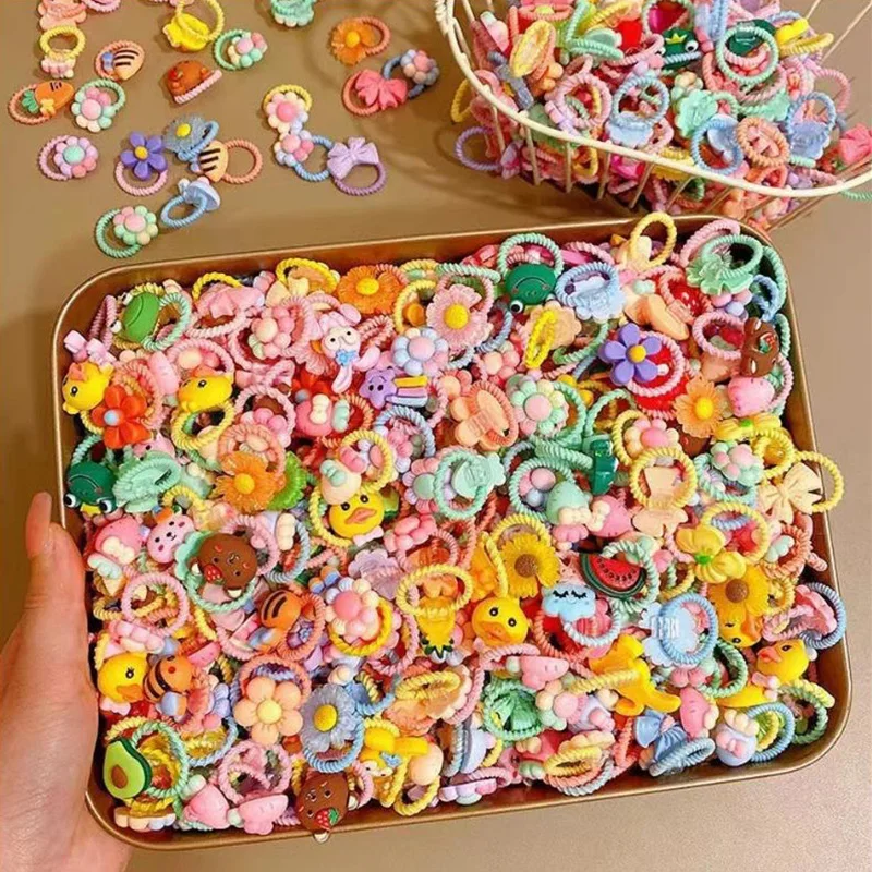 Color: Lavender - 50Pcs/Lot Children Hair Accessories Girls Cartoon Elastic Hair Bands Baby Head Rope Kids Small Animal Headband Cute Headdress