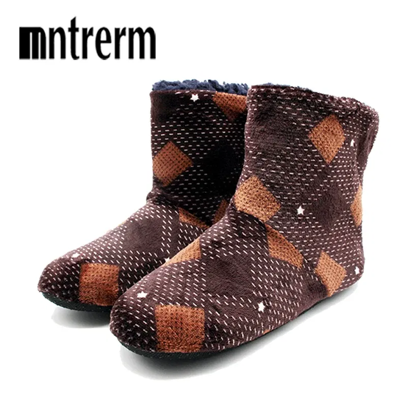 Color: black, Shoe Size: 45 - Mntrern Casual Men Shoes Home Slippers Lattice Soft Plush Male House Slippers Warm Winter New Cotton Slippers Shoes Men Big Size