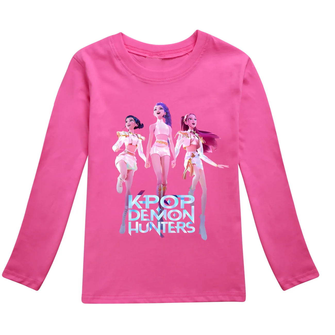 Color: Beige, Kid Size: 4T - KPop Demon Hunters Huntrix Tshirt Kids Clothes Teenage Boys O-Neck Cartoon Casual T-shirts Girls Long Sleeve Tops Child Clothing
