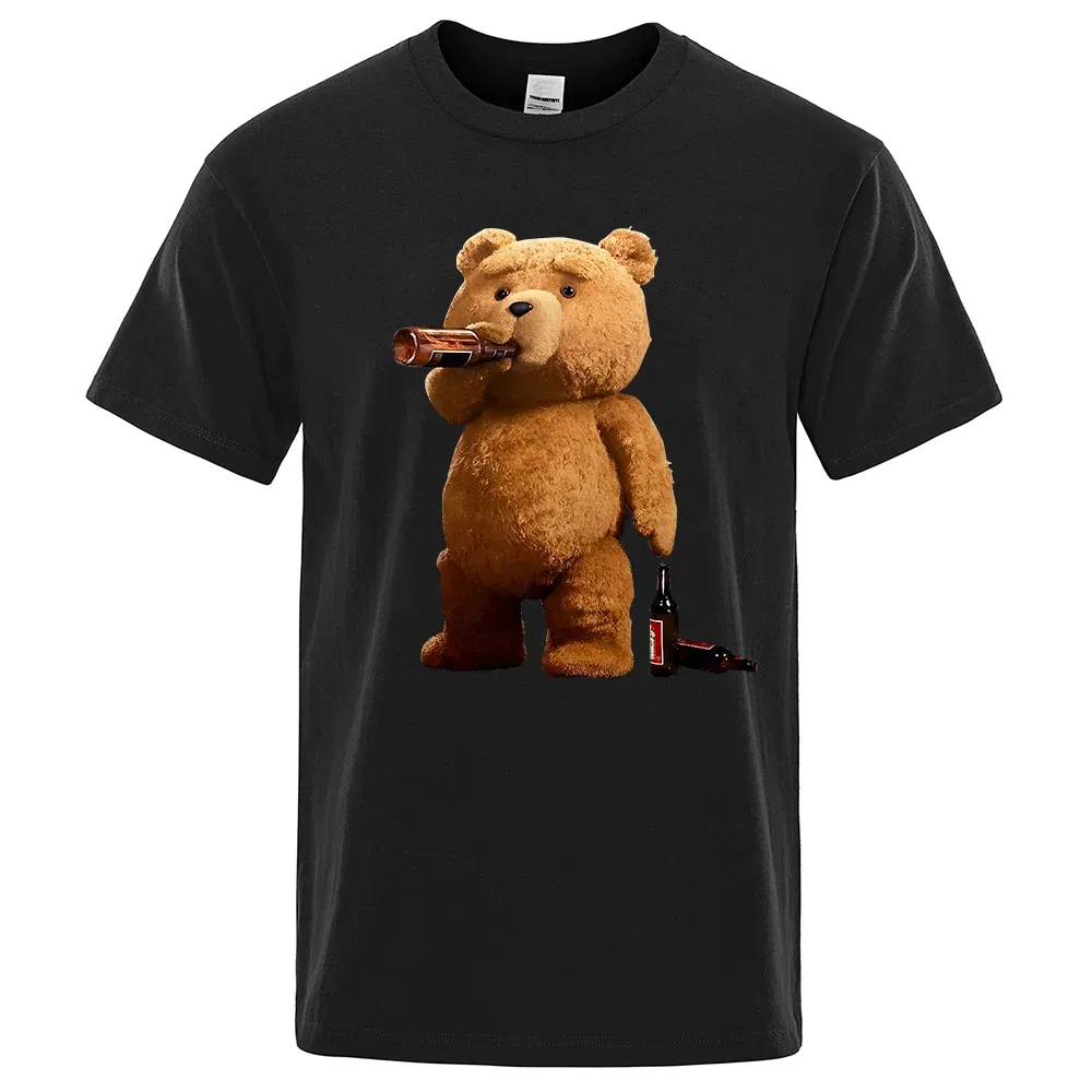 Color: green, Size: S - Lovely Ted Bear Drink Beer Poster Funny Printed T-Shirt Men Fashion Casual Short Sleeves Loose Oversize Tee Street Hip Hop Tops
