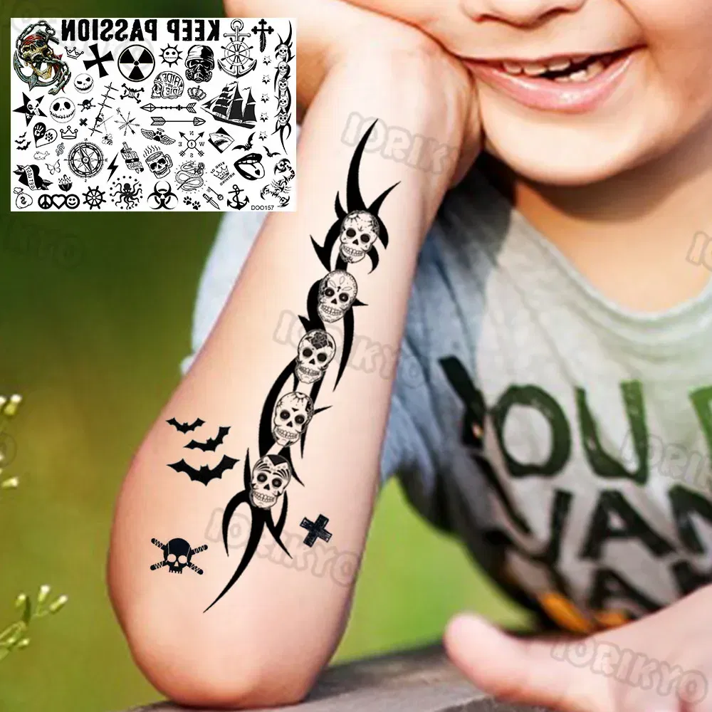 Color: dark blue - Anchor Pirate Temporary Tattoos For Kids Toddler Boy Adult Men Women Black Whale Tattoo Sticker Fake Transfer Small Tatto Face