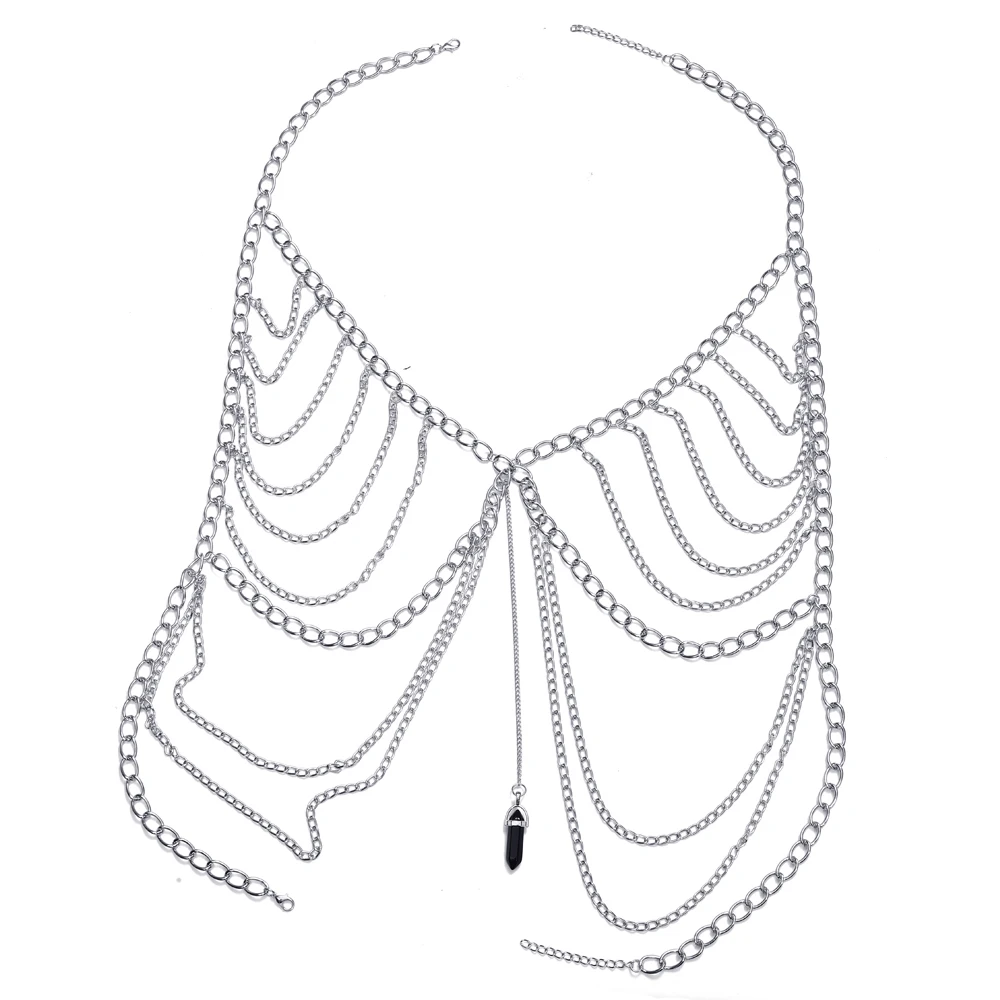Metal color: Light Yellow Gold Color - Body Chain For Women Quartz Crystal Stone Chain Bra Metal Body Harness Top Sexy Accessories Jewelry
