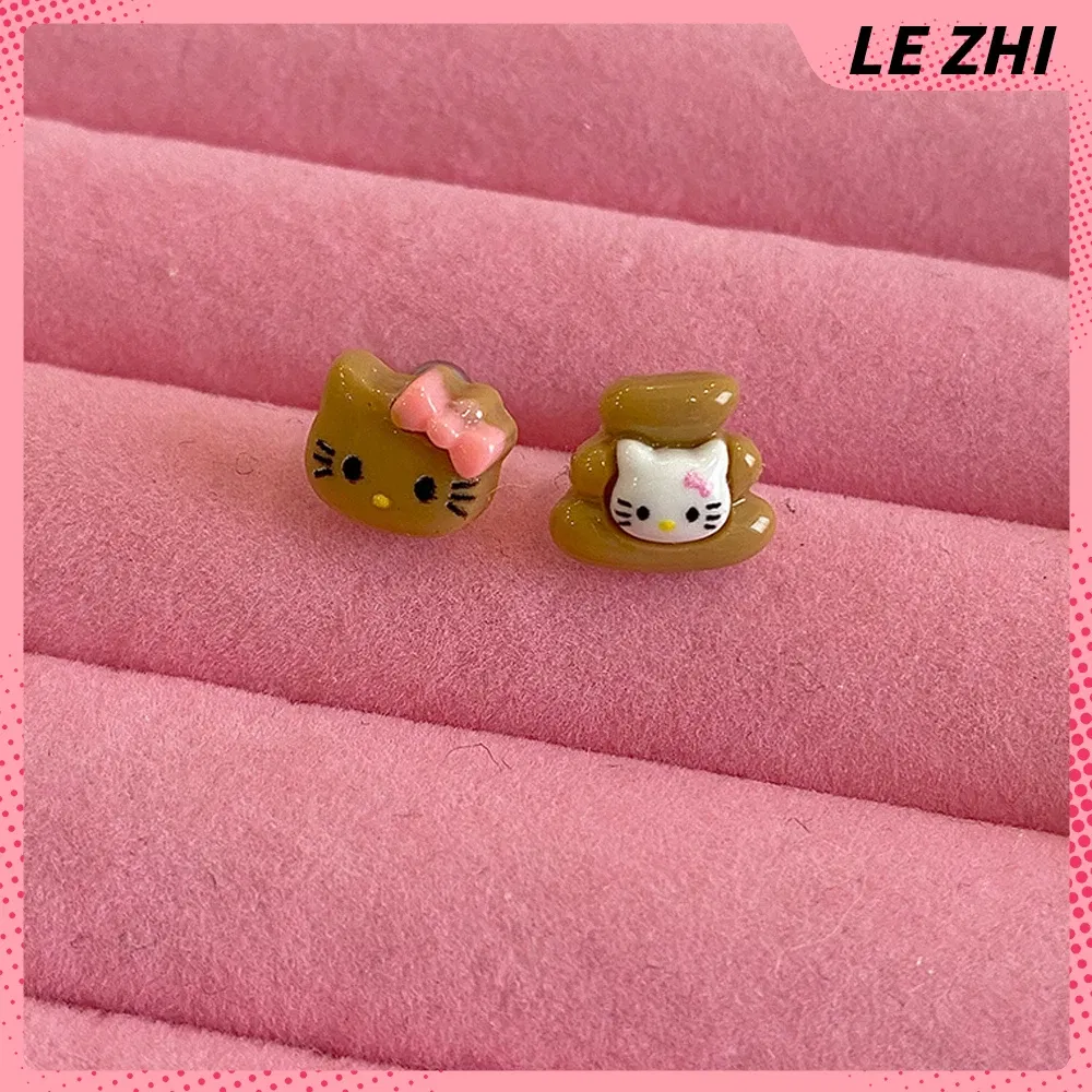 Color: Olive, Size: L - Hawaii HelloKitty Cute Ear Stud Coconut Palm Earrings Anime Accessories Maiden Heart Girls Birthday Present Fashion Jewelry Gift