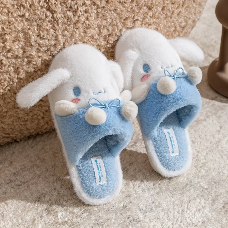 Kids' Slippers House Shoes Cartoon Kuromi Open Toe Winter Shoes For Girls Warm Anti-slip Pink Blue Shoes Size 36-41