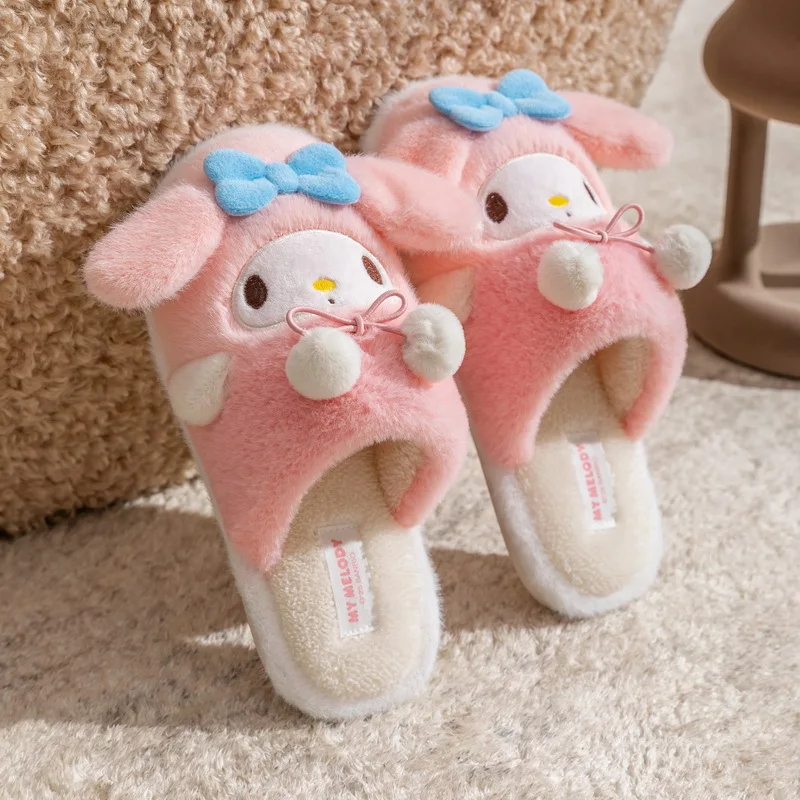 Kids' Slippers House Shoes Cartoon Kuromi Open Toe Winter Shoes For Girls Warm Anti-slip Pink Blue Shoes Size 36-41