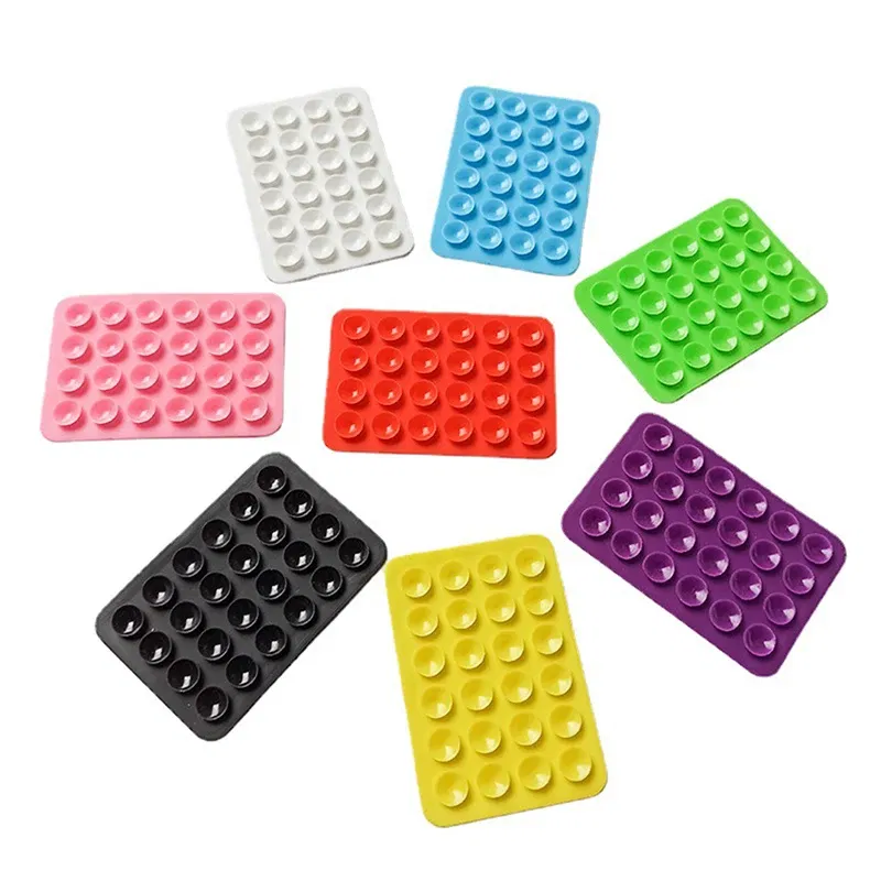 Color: Yellow - Double Side Silicone Suction Pad For Mobile Phone Fixture Suction Cup Backed Adhesive Silicone Rubber Sucker Pad For Fixed Pad
