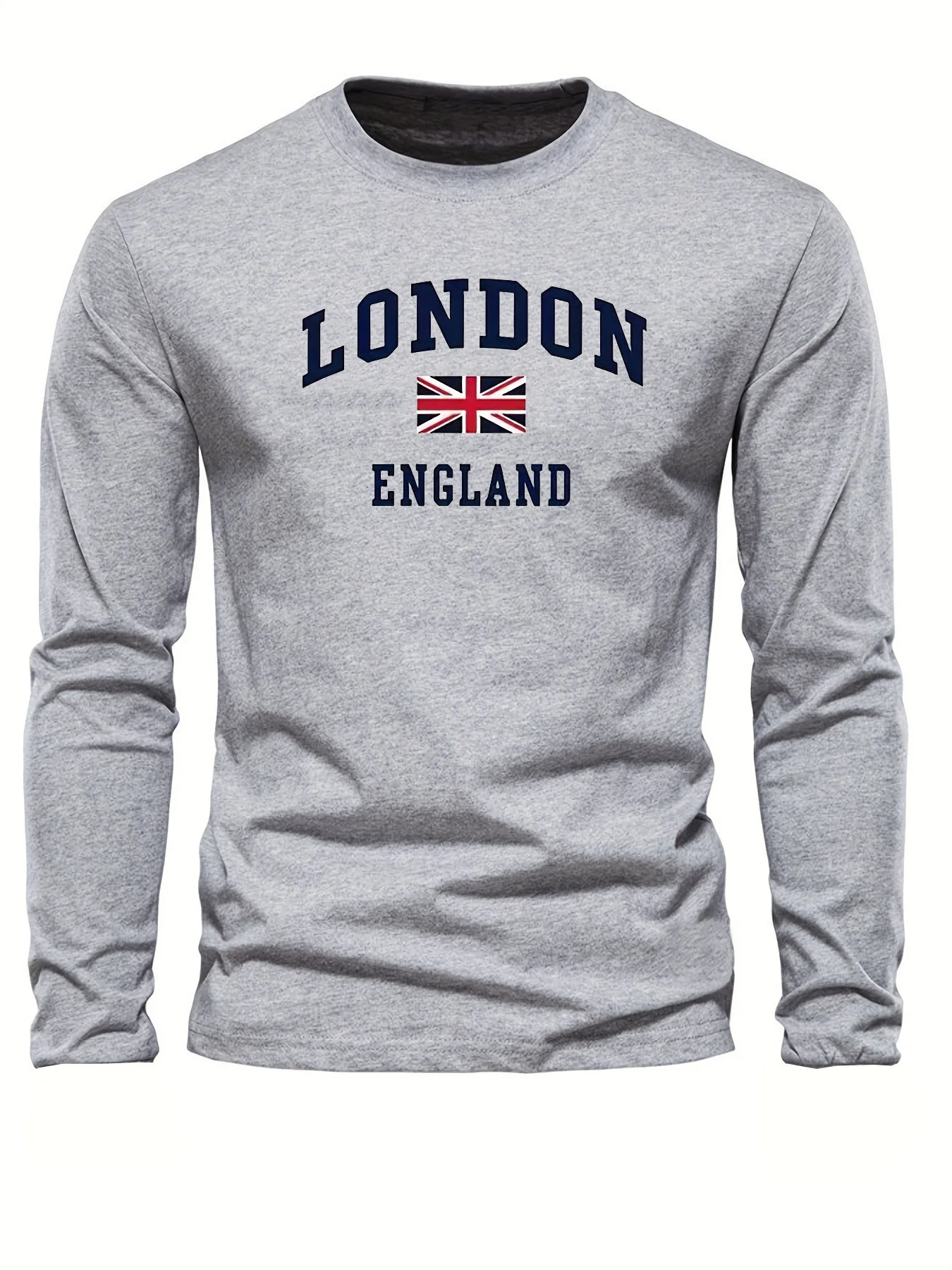 Color: Khaki, Size: XL - Spring and Autumn 100% Cotton Men's London ENGLAND Letter Printed Loose Sport and Leisure Round Neck Long Sleeve T-shirt