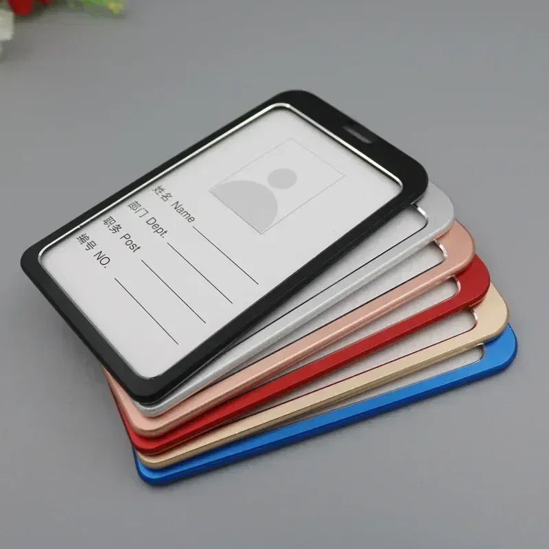 Color: Medium Copper Red - Aluminum Alloy Card Cover Case Women Men Work Name Bank ID Card Holders Business Badge Case Credit Card Badge Case Bag Pouch
