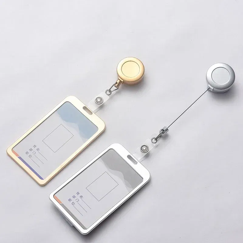 Color: Medium Copper Red - Aluminum Alloy Card Cover Case Women Men Work Name Bank ID Card Holders Business Badge Case Credit Card Badge Case Bag Pouch