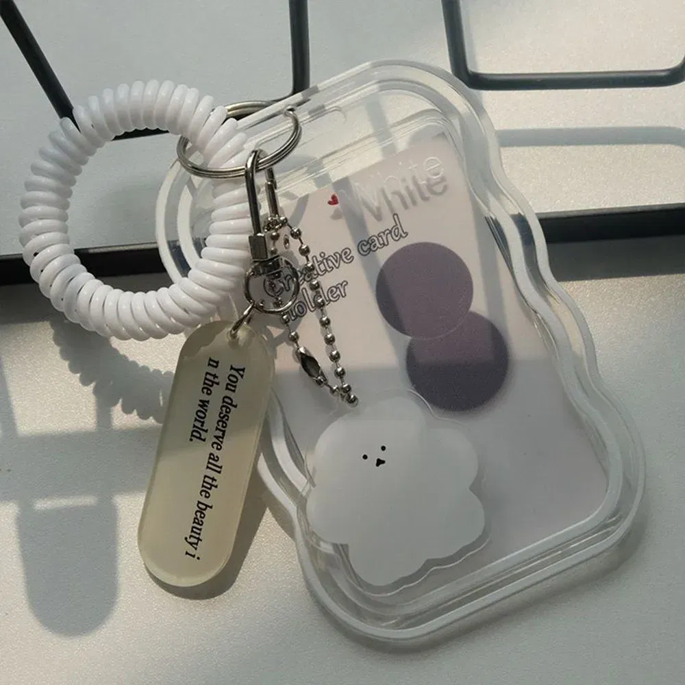 Color: green - INS Transparent Photocard Holder with Spring Keychain Idol Photo Protective Case 3 Inch Photo Card Holder Student ID Card Cover