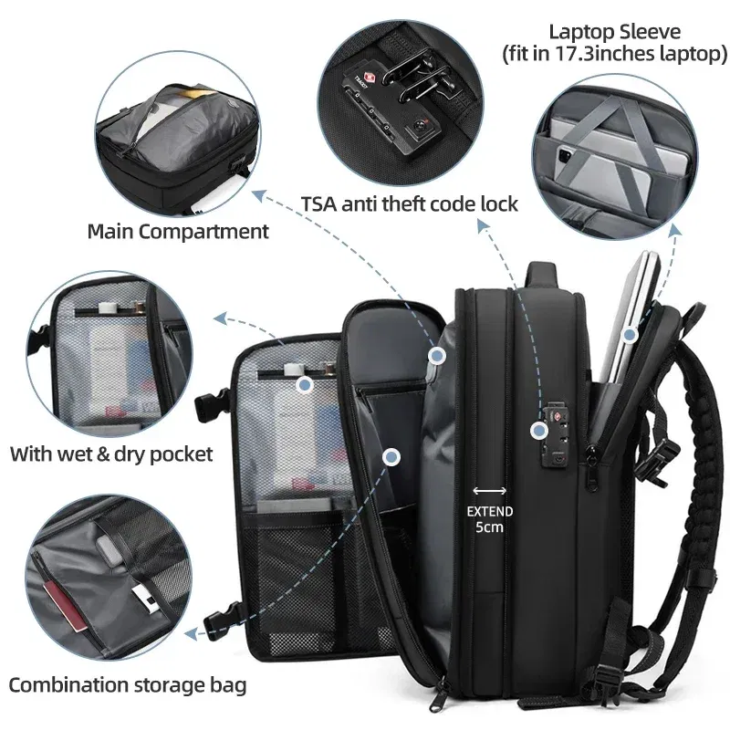 Color: MULTI - Men Travel Backpack vacuum compression Laptop Backpack 17 inch Extended Large Capacity school Backpack Hiking Business backpack