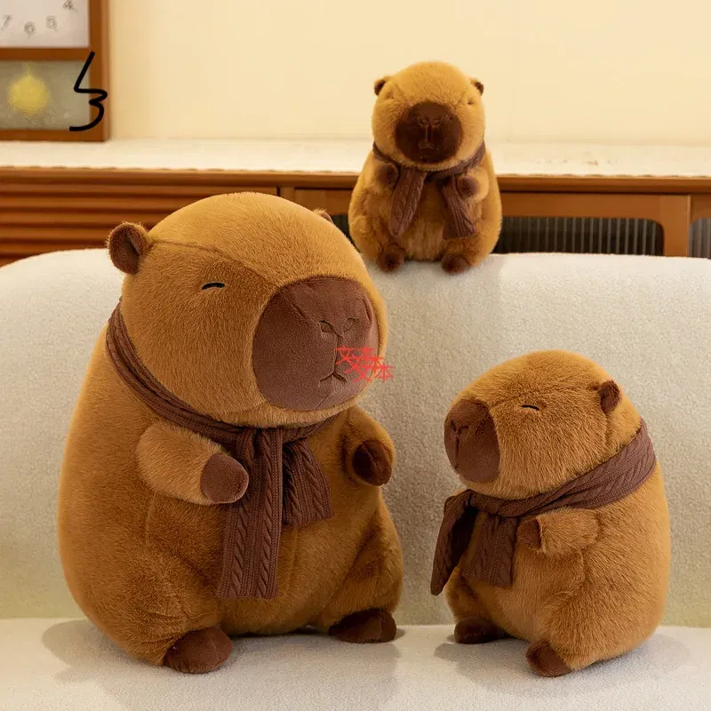 35CM Hot Plush Stuffed Doll Cute Scarf Pufferfish Plush Kawaii Animal Toy Children's Birthday Gift Capybara Doll Kids Toys
