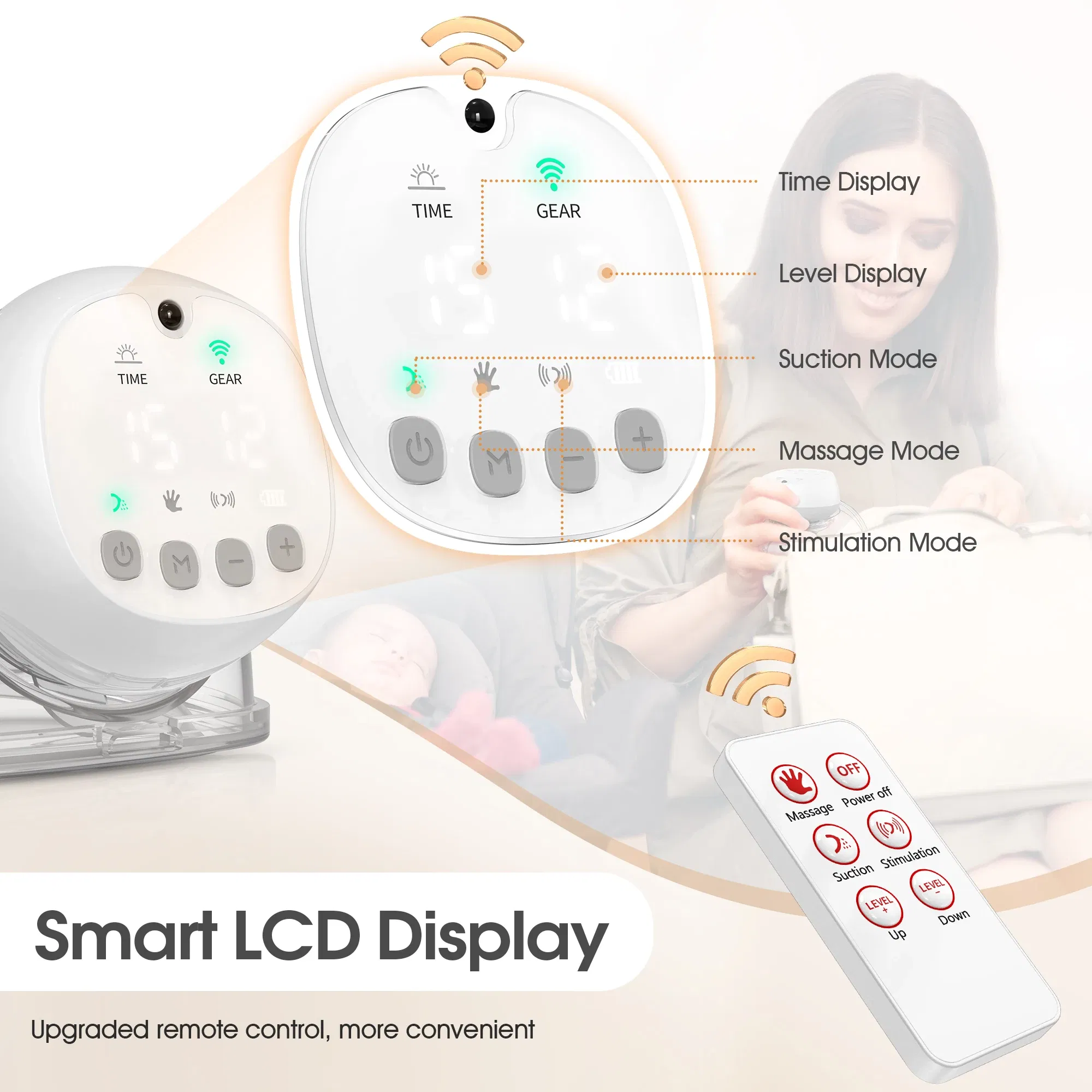 Color: WHITE - 1200mAh Wearable Breast Pump Portable Hands Free Breastpump 12 Levels 3 Modes Electric Remote Control Painless Breastfeeding