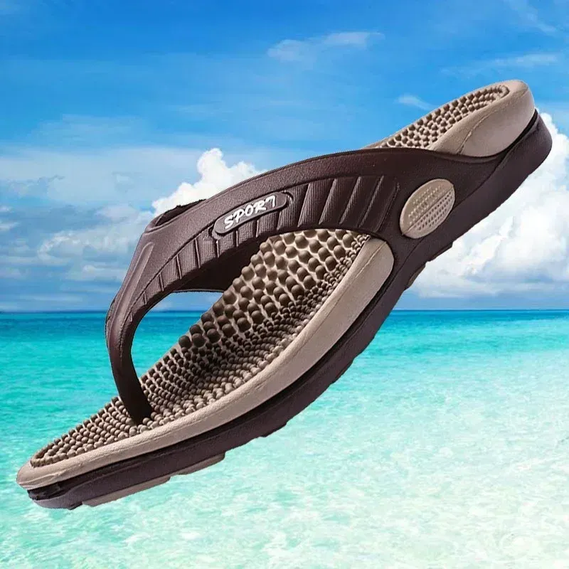 Color: Beige, Shoe Size: 40 - Massage Flip Flops for Men Summer Breathable Beach Shoes Sandals Men Luxury Flip Flops Breathable Plus Plus Size Men Slippers 46