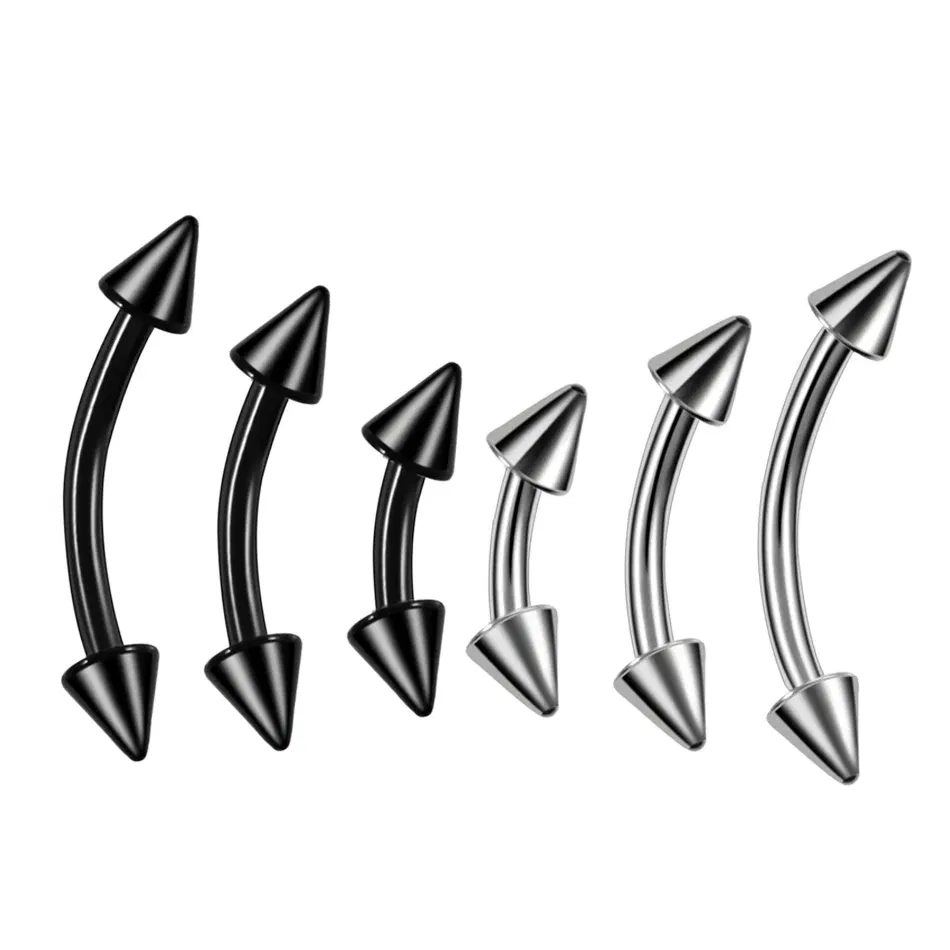 Metal color: Rhodium Plated, Main Stone Color: black - G23 Titanium Epoxy Curved Barbells Eyebrow Rings Piercing Curved Bar Banana Eyebrow Ear Cartilage Tragus Body Piercing Jewelry