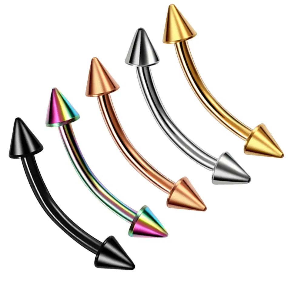 Metal color: Rhodium Plated, Main Stone Color: black - G23 Titanium Epoxy Curved Barbells Eyebrow Rings Piercing Curved Bar Banana Eyebrow Ear Cartilage Tragus Body Piercing Jewelry