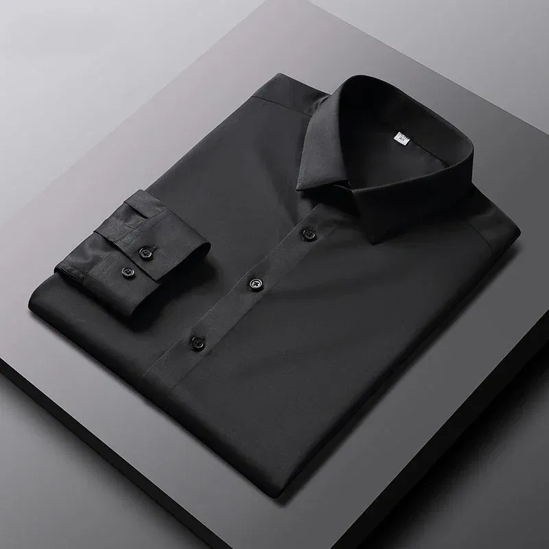 Color: black, Size: M - Men's Casual and Fashionable Long Sleeved Solid Color Shirt Non Ironing and Wrinkle Resistant Business Top