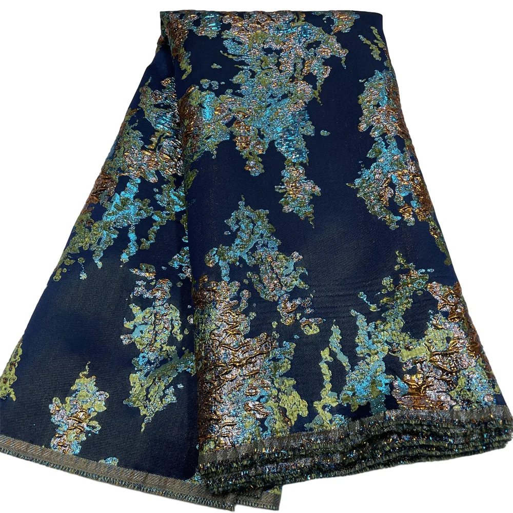 Color: Blue, length: 5 yards, Width: 120cm - Salouva 2024 High Quality African Nigerian Gilding Tulle Lace Fabric Embroidery Organza French Lace Jacquard Brocade Lace Fabric