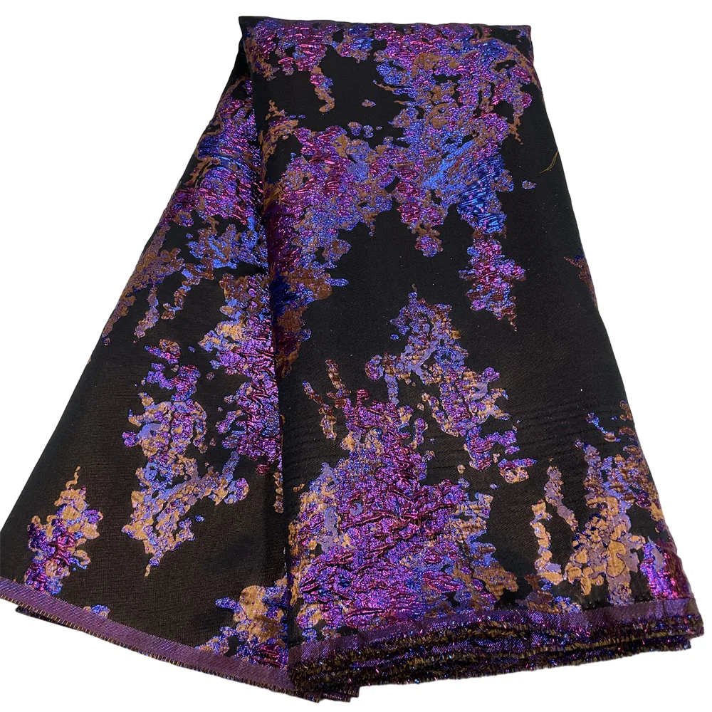 Color: Blue, length: 5 yards, Width: 120cm - Salouva 2024 High Quality African Nigerian Gilding Tulle Lace Fabric Embroidery Organza French Lace Jacquard Brocade Lace Fabric