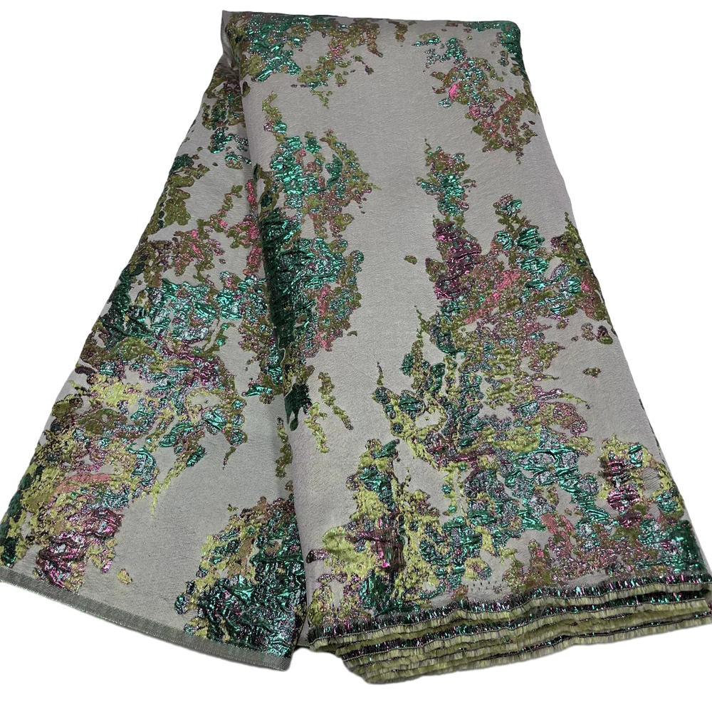 Color: Blue, length: 5 yards, Width: 120cm - Salouva 2024 High Quality African Nigerian Gilding Tulle Lace Fabric Embroidery Organza French Lace Jacquard Brocade Lace Fabric