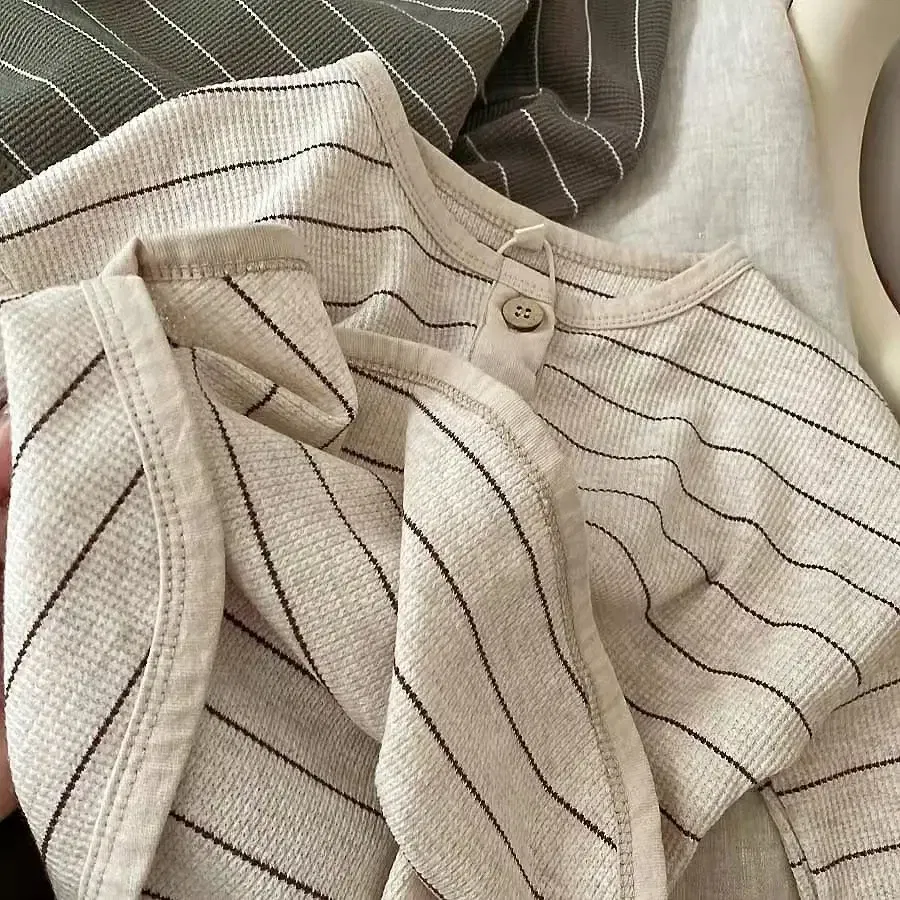 Color: green, Kid Size: 5 - Korean Children's Striped T-shirt 2024 Spring Boys and Girls' Long Sleeve T-shirt Bottom Shirt Baby Loose Top