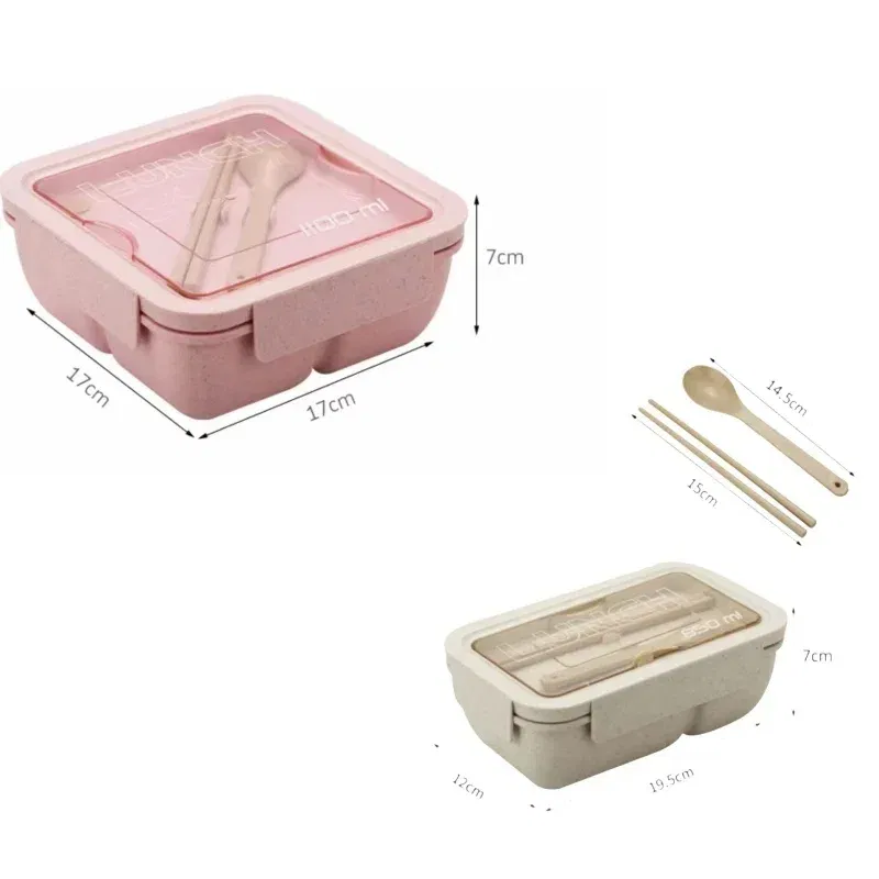 Color: WHITE - 850/1100ML wheat straw lunch box bento box Microwave oven Students with lid canteen simple lunch box rectangular portable
