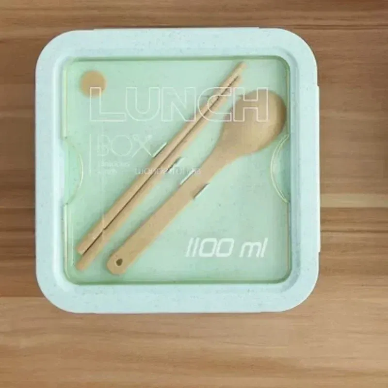 Color: WHITE - 850/1100ML wheat straw lunch box bento box Microwave oven Students with lid canteen simple lunch box rectangular portable
