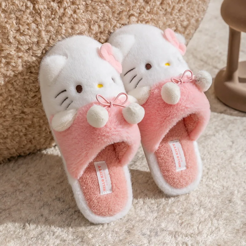 Kids' Slippers House Shoes Cartoon Kuromi Open Toe Winter Shoes For Girls Warm Anti-slip Pink Blue Shoes Size 36-41