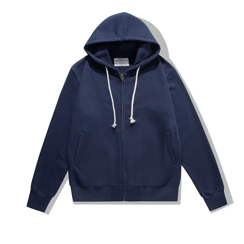 Autumn Winter Japanese Retro 500g Heavyweight Long Sleeved Hooded Hoodies Men's Fashion Thickened Casual Cardigan Sweatshirts