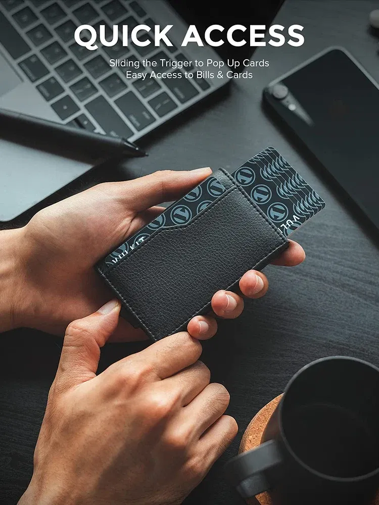 Color: dark blue, Ships From: CHINA - Credit Card Holder with Double ID Window Wallet RFID Blocking Automatic Pop Up Card Wallet