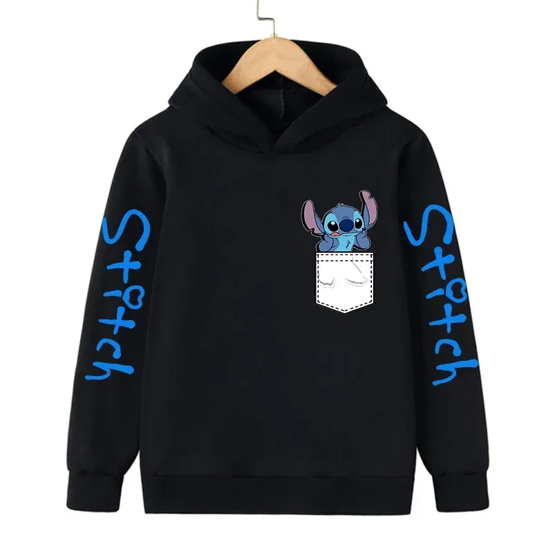 Color: GRAY, Size: 25cm - New in Cool Stitch Hoodie Children Cartoon Clothes Kid Girl Boy Lilo and Stitch Sweatshirt Manga Hoody Baby Casual Top