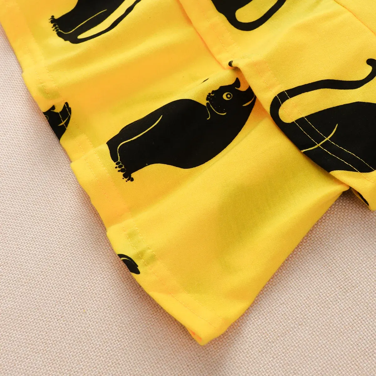 Color: Yellow, Kid Size: 4T - 2024 Children Dress Summer Girl Kids Dress for Very Elegant Party Black Cat Print Splice Belted A-line Skirt Girl Clothing