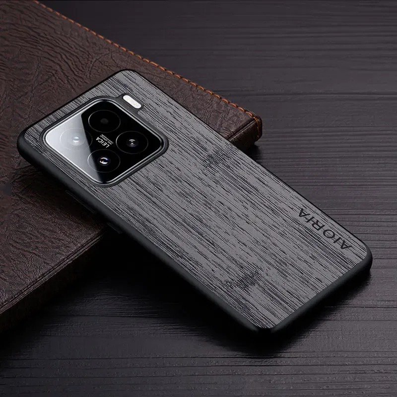 Color: GRAY, Compatibility by Model: xiaomi 15 - Case For Xiaomi 15 Ultra  Funda Bamboo Wood Pattern Leather Cover Luxury Capa For xiaomi 15 Ultra case Coque